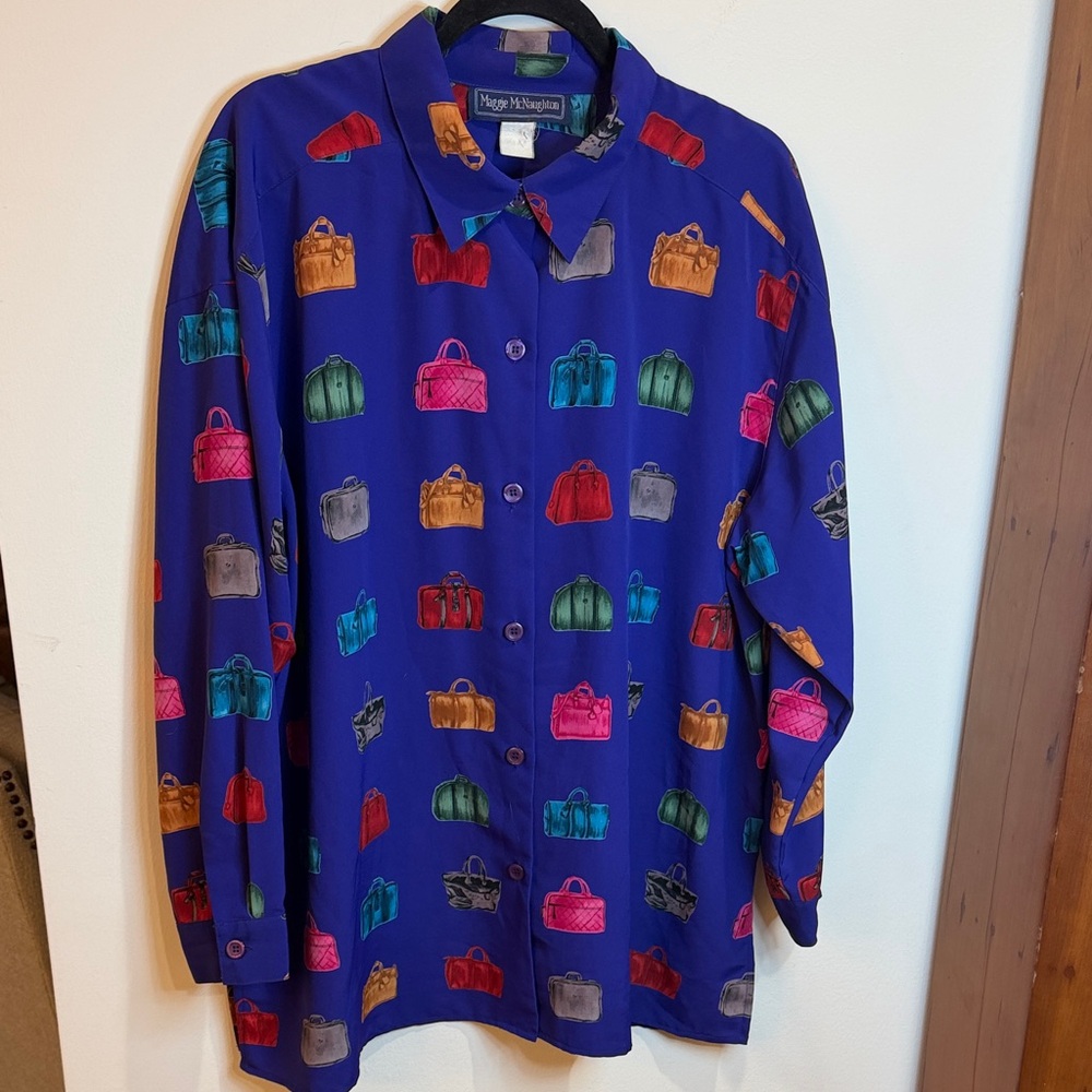 Maggie McNaughton Colorful Suitcase Blouse- Eclectic, Maximalism, Travel